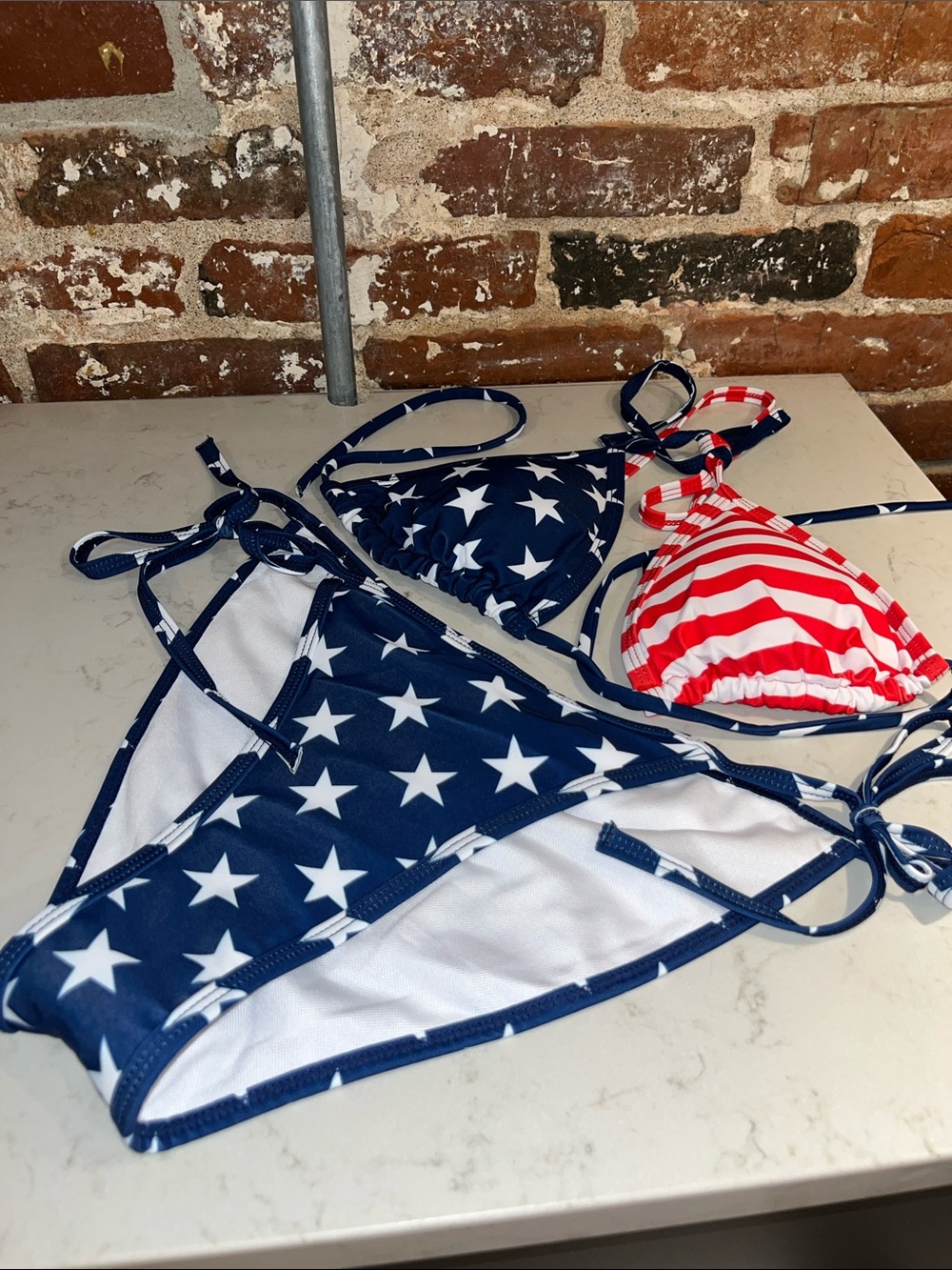 Patriotic American Flag Triangle Bikini Top - Red & Blue Stars and Stripes